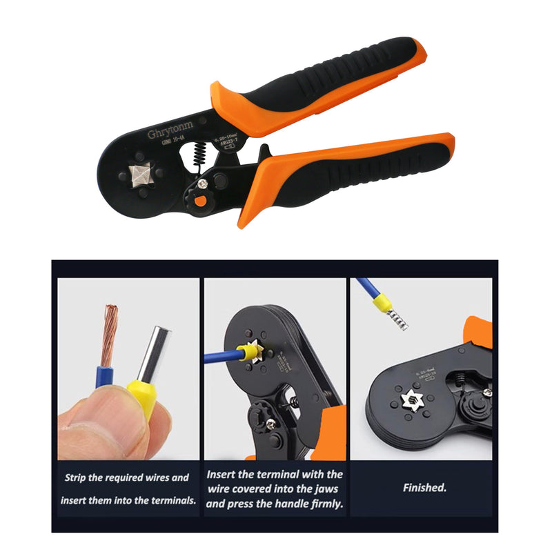 Ferrule Crimping Tool Kit, AWG 10-4 Self-adjustable Ratchet Wire Ferrule Crimper Plie, Black/Orange (Only Crimping Tool) Only Crimping Tool