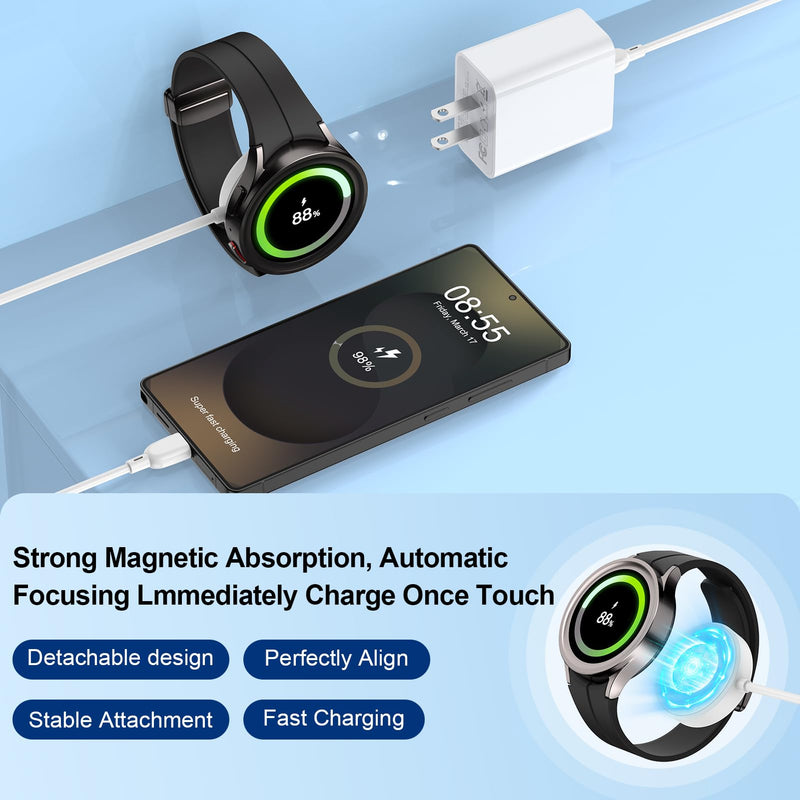 Samsung Watch Charger for Samsung Watch 8 Classic/8/7/6/Ultra/FE/5 Pro/4/3 | Active 2/Active 1,Fast Charging Smart Watch Charger Magnetic Wireless Charging Station Pad with USB C Charging Cable Dock 3FT