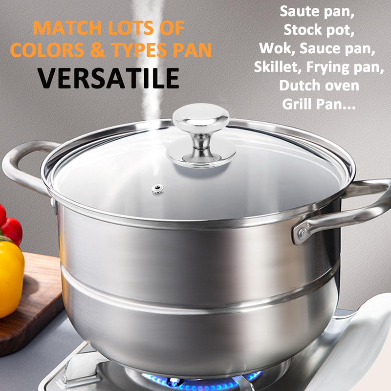 Glass Lid for 12.5 Inch Stainelss Steel Cast Iron Skillets Frying Pans, 32cm Tempered Lids for Dutch Ovens, 12.5 In Pan Cover with Stainless Steel Rim for Stock Pots, Dishwasher Safe 12.5" Stainless Steel Rim & Handle