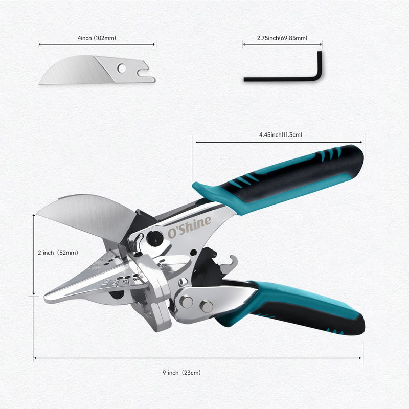 O’Shine Ratchet Miter Shears Expert for Angular Cutting Molding Crafting Wood, Quarter Round Cutting Tool, 45-135 Degree Multi Angle PVC Miter Shear Trim Cutter Hand Tool, w/Extra Four Anvils & Blade American
