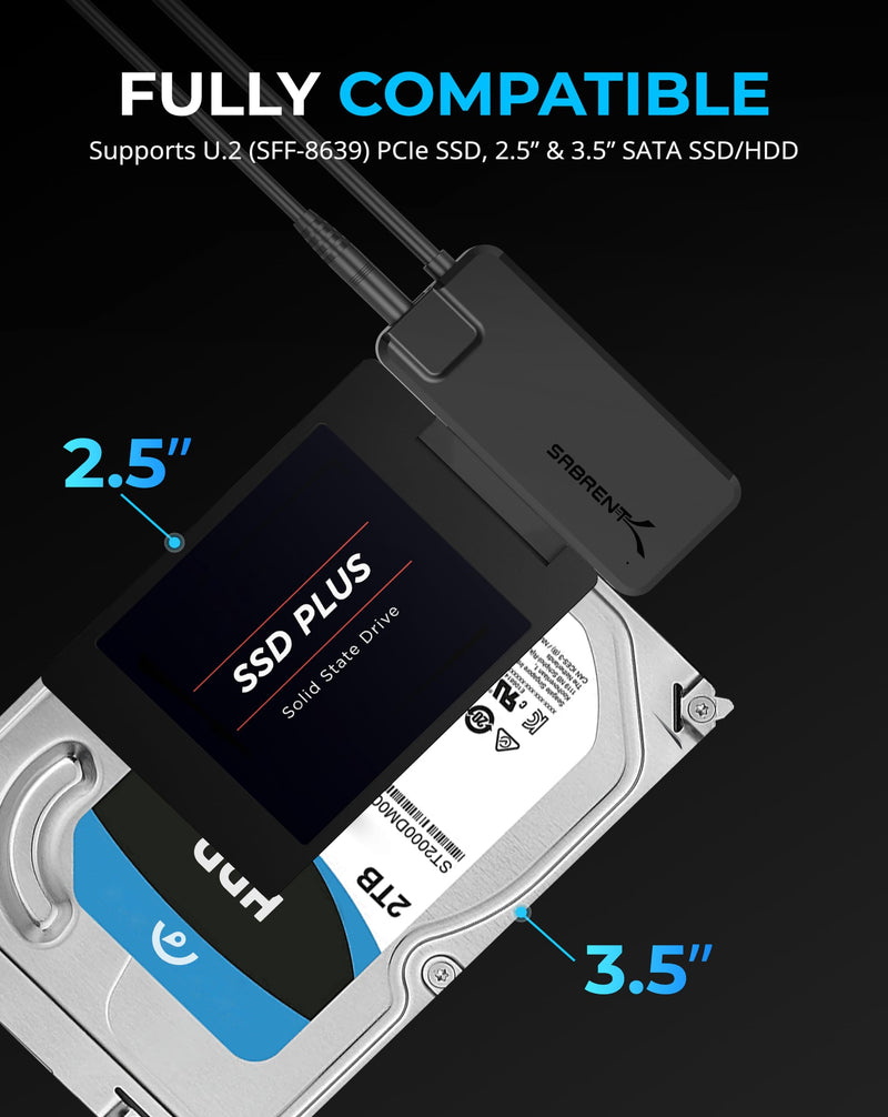 SABRENT USB 3.2 Type A to SATA/U.2 SSD Adapter Cable with 12V/2A Power supply [EC-U2SA] 2.5/3.5" SATA/U.2 SSD Adpater