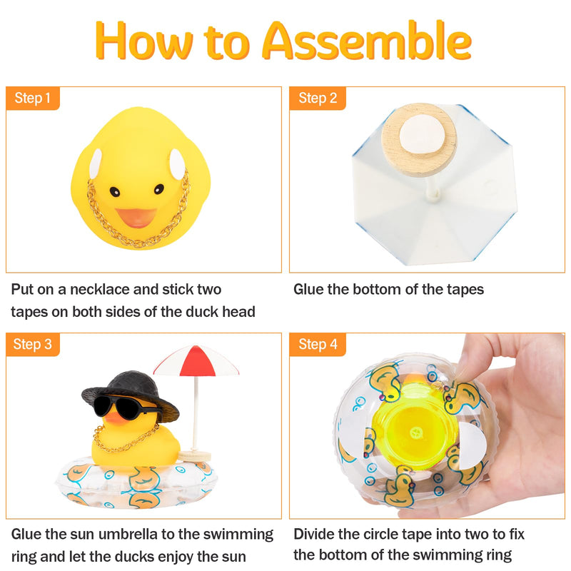 Wonuu Rubber Duck Car Ornaments Duck Car Dashboard Decorations with Straw Hat, Sun Umbrella, Sunglasses, Blue