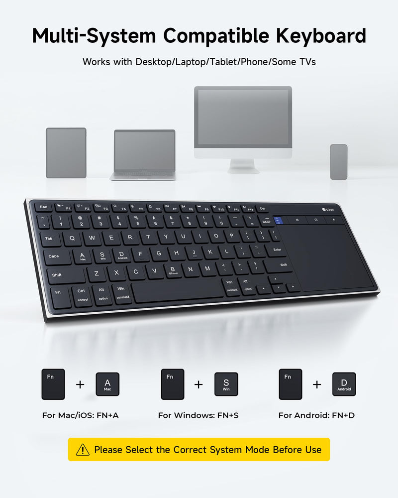 CZUR K5S Bluetooth Keyboard with Touchpad, Wireless & Wired Keyboard | Rechargeable Keyboard with Trackpad for PC/Laptop/Tablet/Phone, Portable Keyboard, for Windows/Mac/Android/iOS