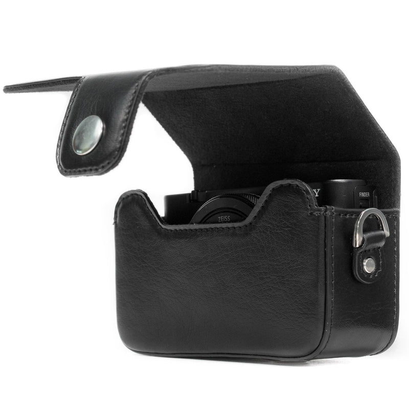MegaGear MG281 Leather Camera Case with Strap compatible with Sony Cyber-shot DSC-RX100 VII, DSC-RX100 VI, DSC-RX100 V, DSC-RX100 IV, DSC-RX100 III, DSC-RX100 II - Black