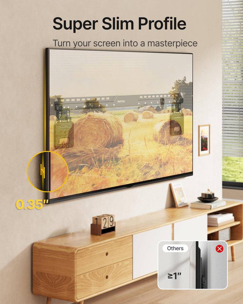 monTEK 0.35'' Ultra Slim TV Wall Mount for 50-100 Inch Flat & Frame TVs | up to 165 lbs, Low Profile Flush TV Mount, Micro Gap TV Bracket, Max VESA 850x800mm, Fits 16’’/18’’/24’’/32’’Studs 50-100 Inch TVs