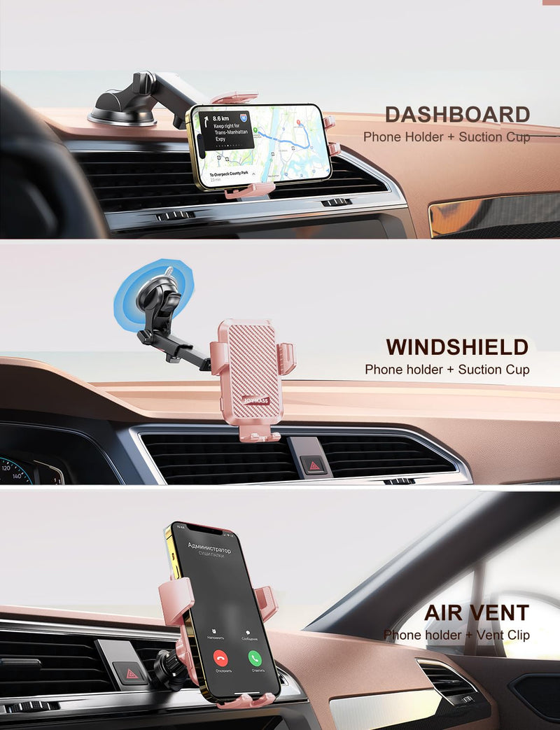Wireless Car Charger, Phone Holders for Your Car, 15W Auto Clamping Phone Mount Car Accessories for iPhone 16 15 14 13 12 Mini Pro Max 11, Samsung Galaxy S24 Ultra S23 S22+ Note 20, etc-Pink PINK