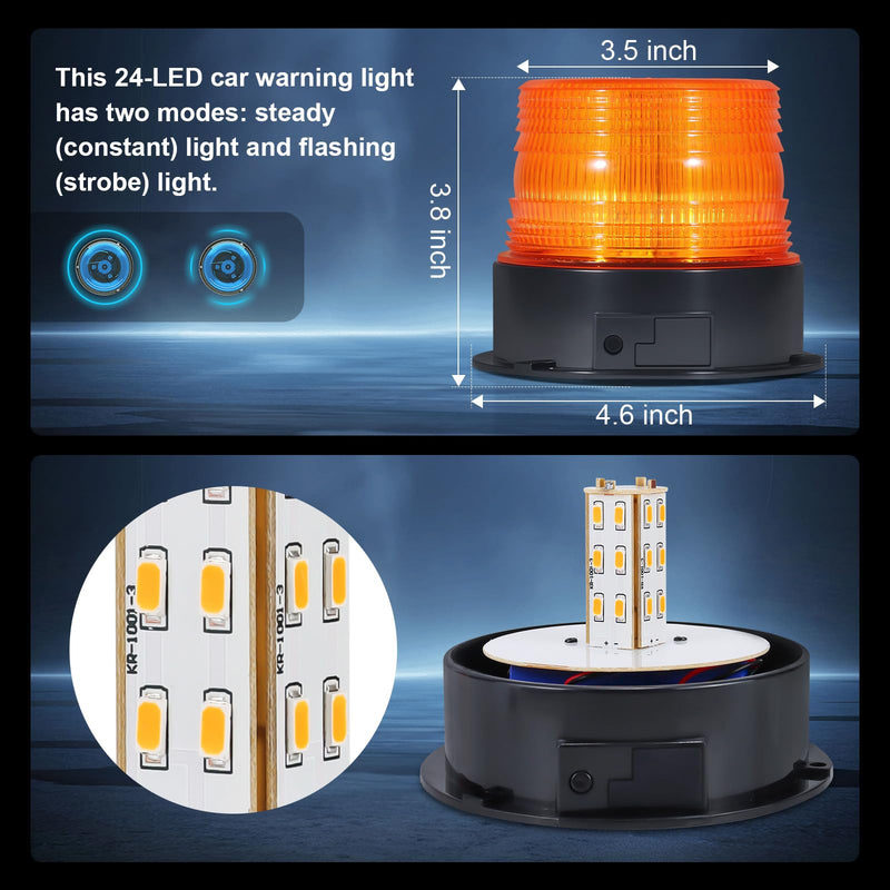 ANTOM Magnetic Wireless Beacon Light, Rechargeable Emergency Flashing Warning Battery Operated Strobe Lights for Truck Vehicle, with 12-24v Cigarette Lighter Plug, Amber