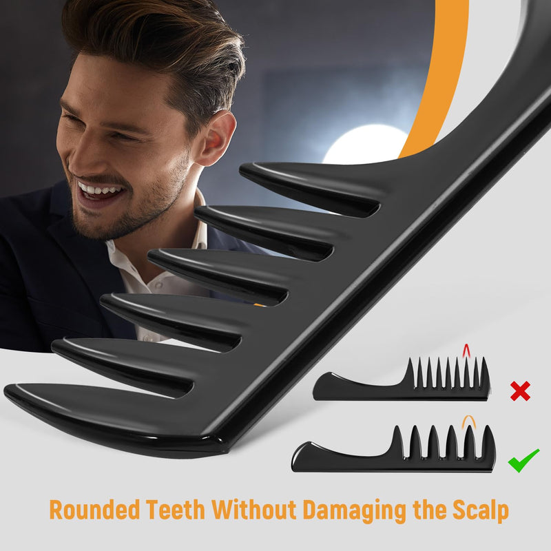 Hair Styling Combs and Brush Set for Men, Quiff Roller Brush for Adding Volume, Mens Styling Combs for Quiff, Pompadour, Slick Back, Fauxhawk, Undercut Black 7pcs