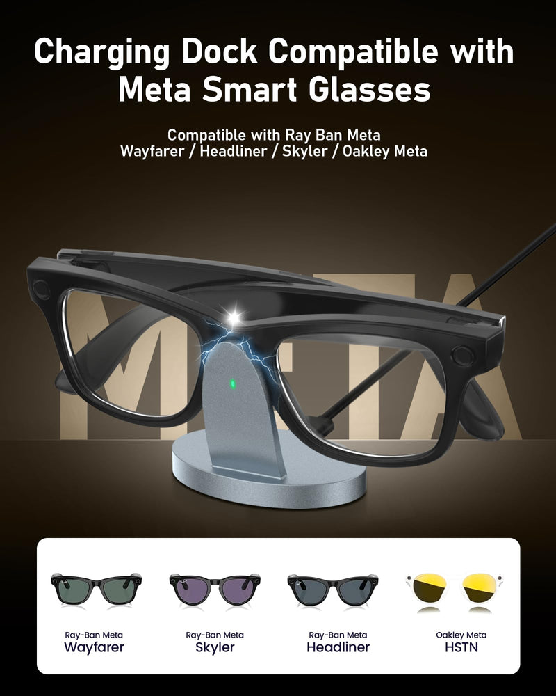 Charging Dock Compatible with RayBan Meta Smart Glasses & Oakley Meta – LED Indicator, Safety Chip & Stable Base – Works as Charging Stand (Grey) GREY