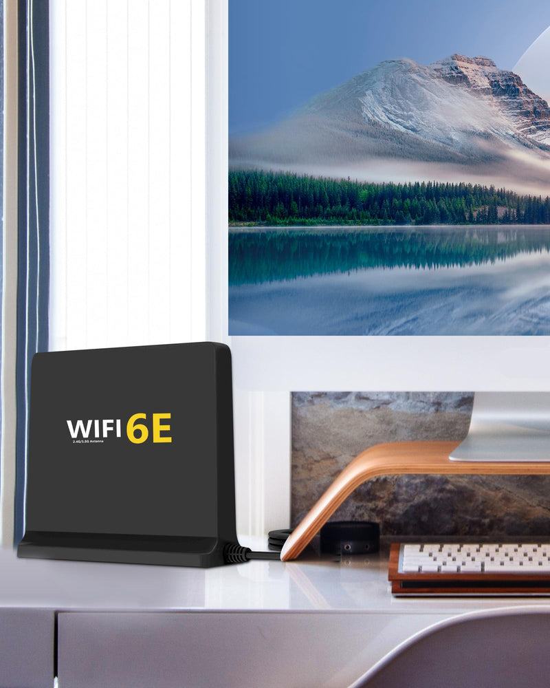 High Gain 12dBi WiFi 6E Antenna with Magnetic Base – Tri-Band 2.4GHz/5.8GHz/6GHz, 3FT RG174 Cable, RP-SMA Connector for Enhanced Signal on Desktop PCs and WiFi Routers Black