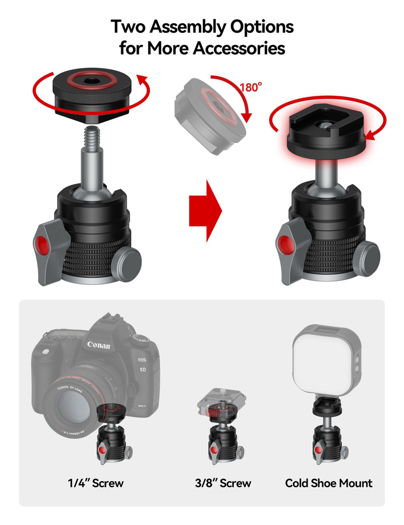 IFOOTAGE Mini Ball T31D Head,65mm Camera Monopod Head,Metal Tripod Heads | 360° Rotation for Panoramic Shooting,90° & 360° Flexible Ball Head,1/4" Screw and Cold Shoe Mount,Max.PayLoad 11lb