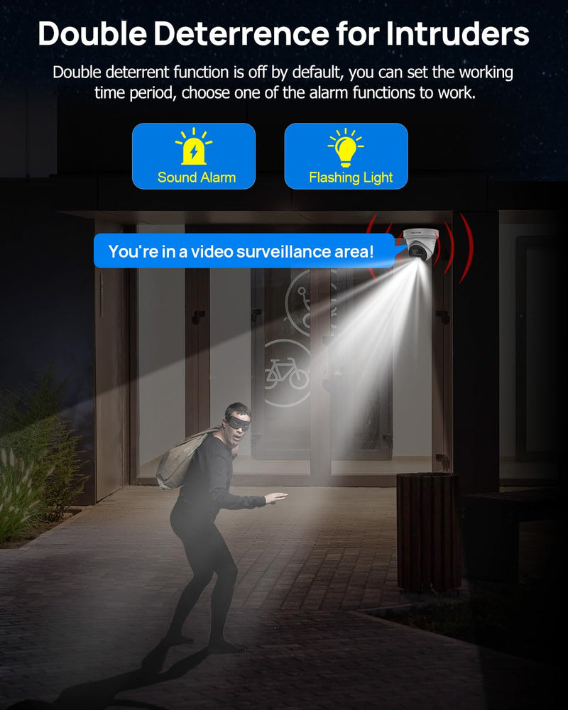 VIKYLIN 8MP 4K IP PoE Camera Two-Way Audio, Active Deterrent Audible Warning Strobe Flash Light Alarm, Smart Hybrid Light Color Night Vision, White-VK383-SL