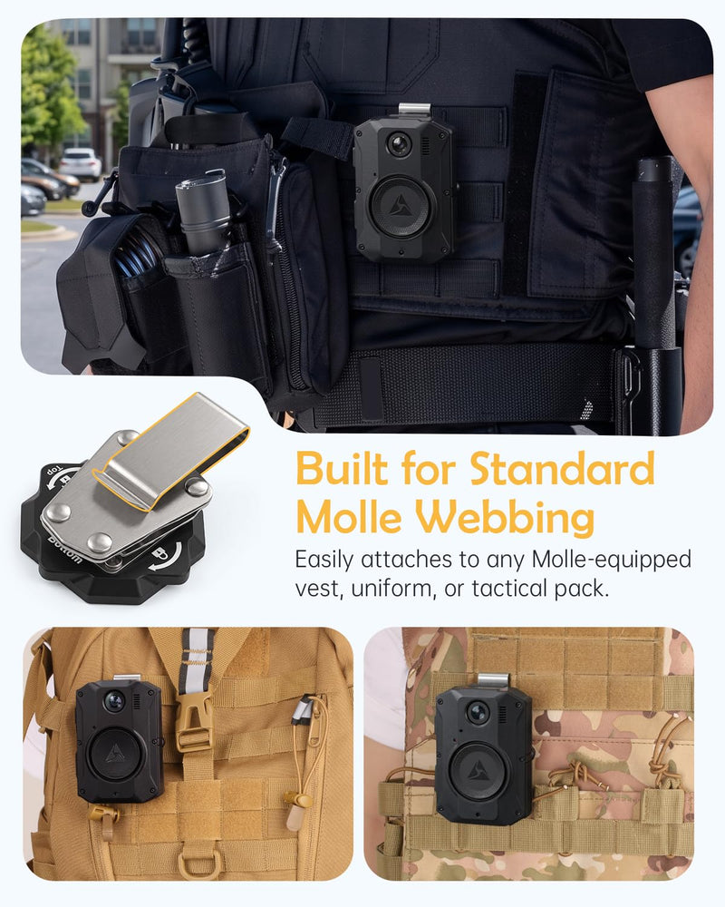 WEIGUZC Metal Clip Mount Compatible with Axon Taser Body Camera 2/3/4, Bodycam Holder for Belt, Vest & Uniform Webbing, Quick Release Rotating Camera Mount, Heavy Duty Metal Camera Mount Clamp