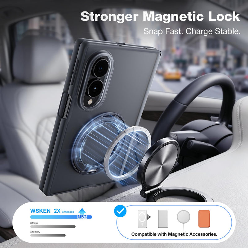 WSKEN Magnetic Case for Samsung Galaxy Z Fold 8-360° Ring Stand Black | MagSafe Compatible, Slim Matte Finish, N52 Magnetic Hold, Daily Drop Protection, Includes 2 X HD Screen Protectors