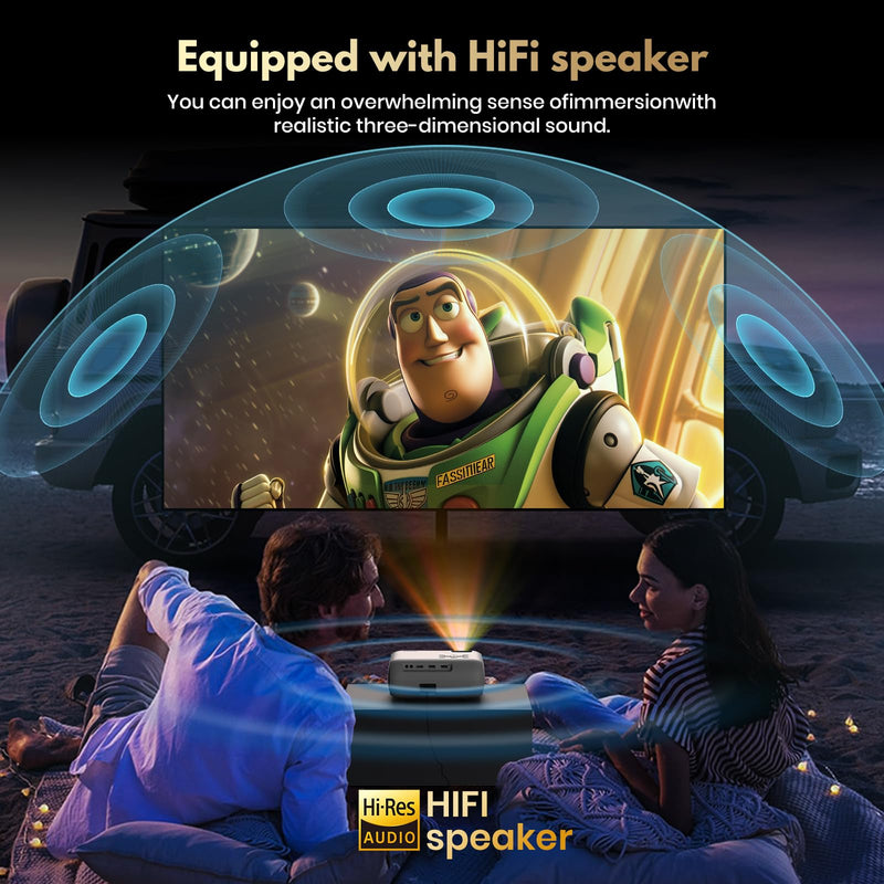 [Smart OS/1080P Native] 4K Projector with WiFi and Bluetooth 1080P Native 4K Support 450ANSI Built-in Apps Smart Android TV OS Projector, WiFi 6, Bluetooth 5.2 & Digital Keystone Projecto, White