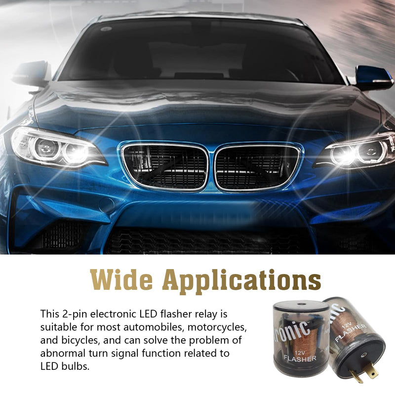 2 PCS Electronic LED Flasher Relay, 12V 3 Pins Round LED Turn Signal Light Relay, Heavy Duty Electronic Blinker Flash Plugs, Universal for Most Cars, Trucks, SUVs, Motorcycles (Transparent)