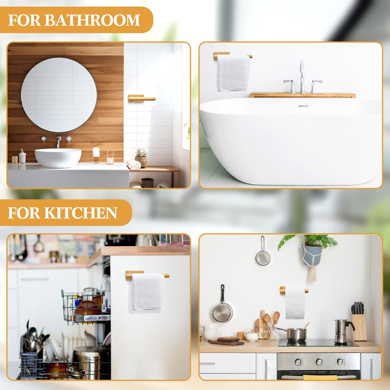 Maxcheck 2 Pcs Bamboo Toilet Paper Holder Wall Mounted Bathroom Towel Holder Wood Towel Rack Toilet Paper Holder and Towel Holder Set Wood Towel Bar Towel Hanger for Kitchen Living Room Bedroom