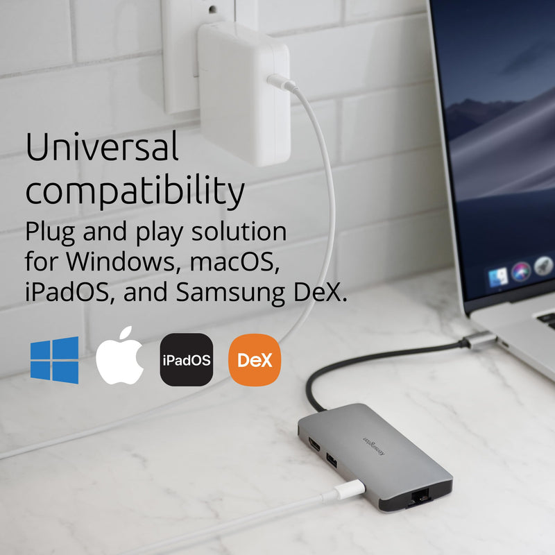 Kensington UH1400P 8-in-1 USB-C Hub with 85W Pass Through Charging Power Delivery, 4K 60Hz HDMI, Ethernet, MicroSD Card, 3 USB-A 3.2 for M1 /M2 Macbook Pro Air, HP, Lenovo, iPad Pro, Silver (K33820WW) USB-C Ultra Portable Dock 4K 60Hz USB C Hub