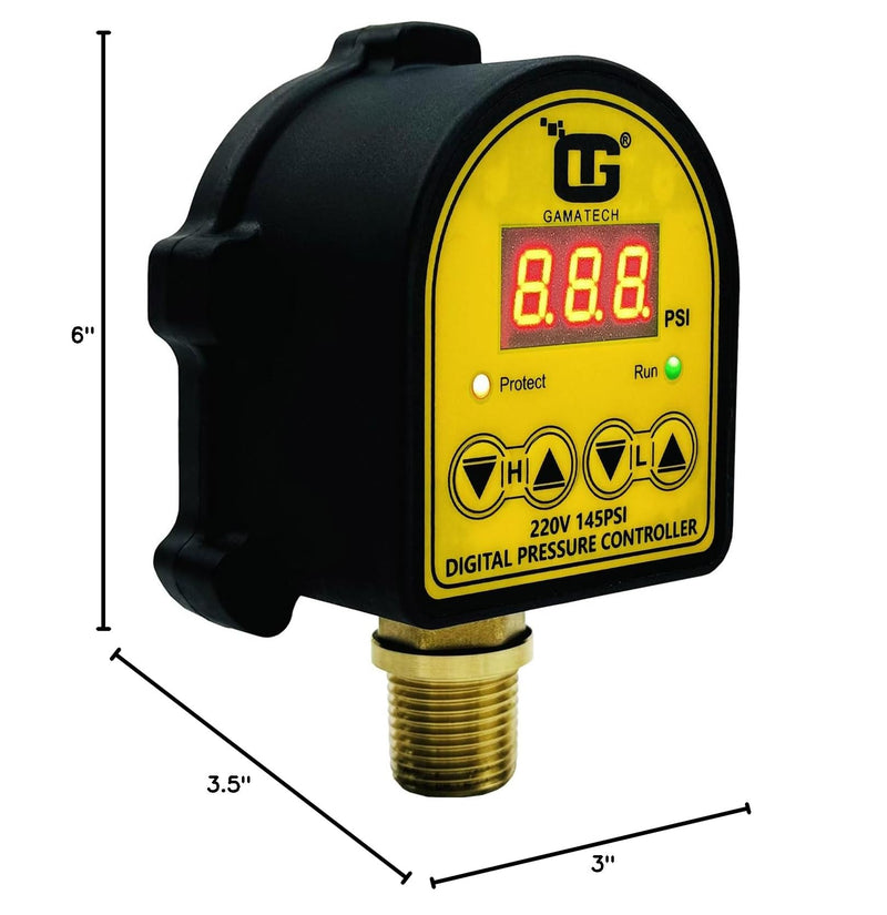 GamaTech 220V 145PSI Digital Adjustable Pressure Switch Controller for Water Pump and Air Pump, 1/2" Male NPT