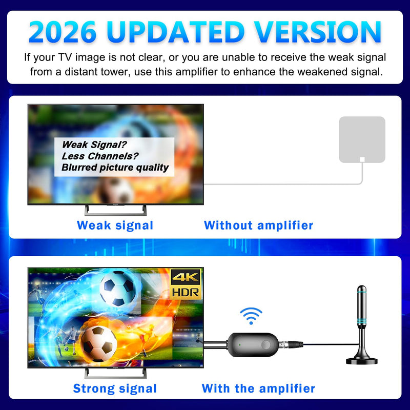 TV Antenna Amplifier 25dBi High Gain HDTV Signal Booster, Low Noise USB Powered for Digital Indoor HDTV 4K 1080P ATSC VHF UHF, Compatible with All TV Antennas (Black)