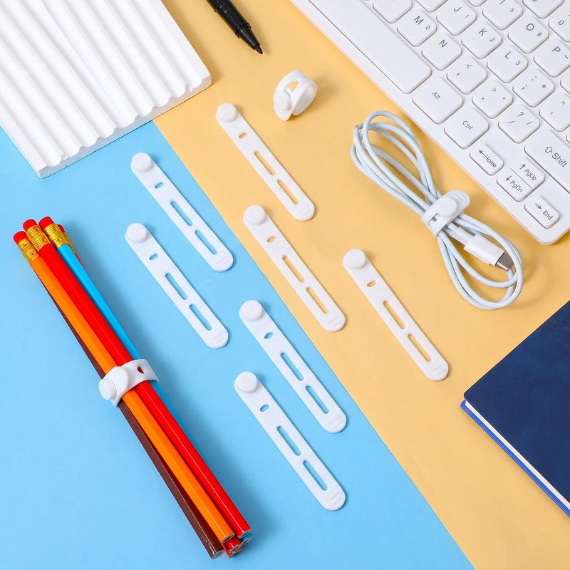 60 Pc Data Cable Organizer Ty,Silicone Cable Ty Reusable,White | Cables Organizer Tie, for Cord Management, Earphone Charger Computer, 3.15 x 0.4 x 0.2 Inch