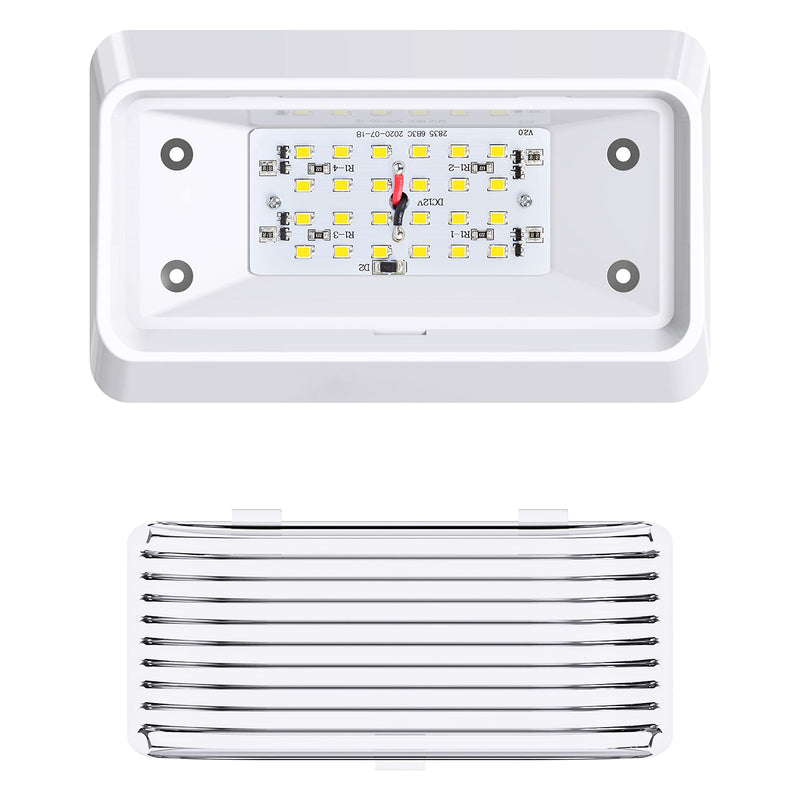 Leisure LED RV Exterior Porch Utility Light - 12v 280 Lumen Lighting Fixture. Replacement Lighting for RVs, Trailers, Campers, 5th Wheels. White Base, Clear and Amber Lens Included (White, 2-Pack)