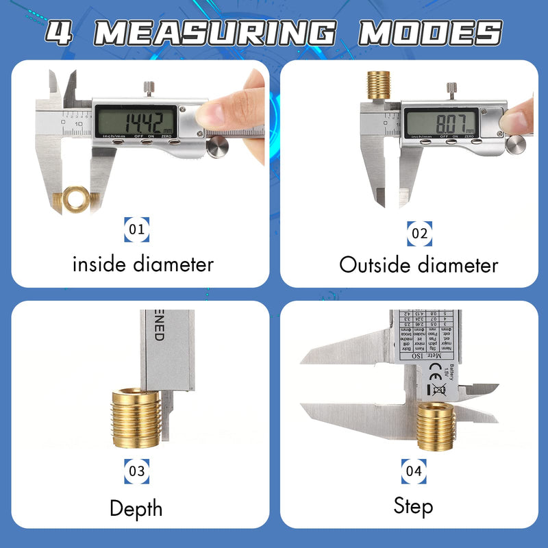 Digital Caliper Measuring Tool, Stainless Steel Vernier Caliper Digital Micrometer with Large LCD Screen, Easy Switch from Inch Metric Fraction, 6 Inch/150mm Caliper Tool for DIY/Household A003