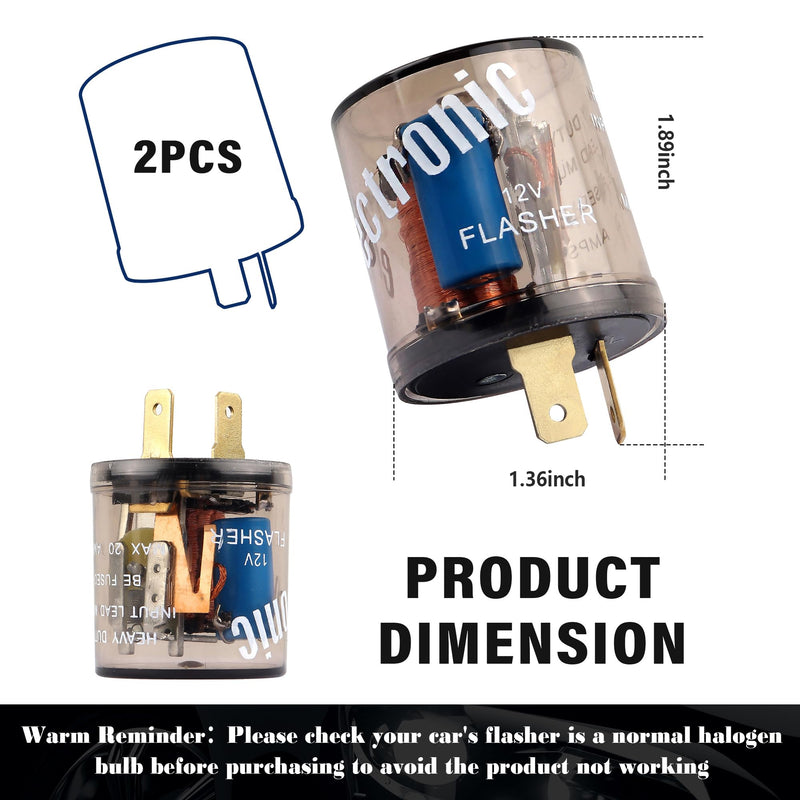 2PCS 12V Flasher Relay,Heavy Duty 2-Pin Turn Signal Relay Only for Repairing Halogen Bulb Frequent Flicker Problem,Two Prong Round Blinker Relays of Automotive Relays Car Accessories