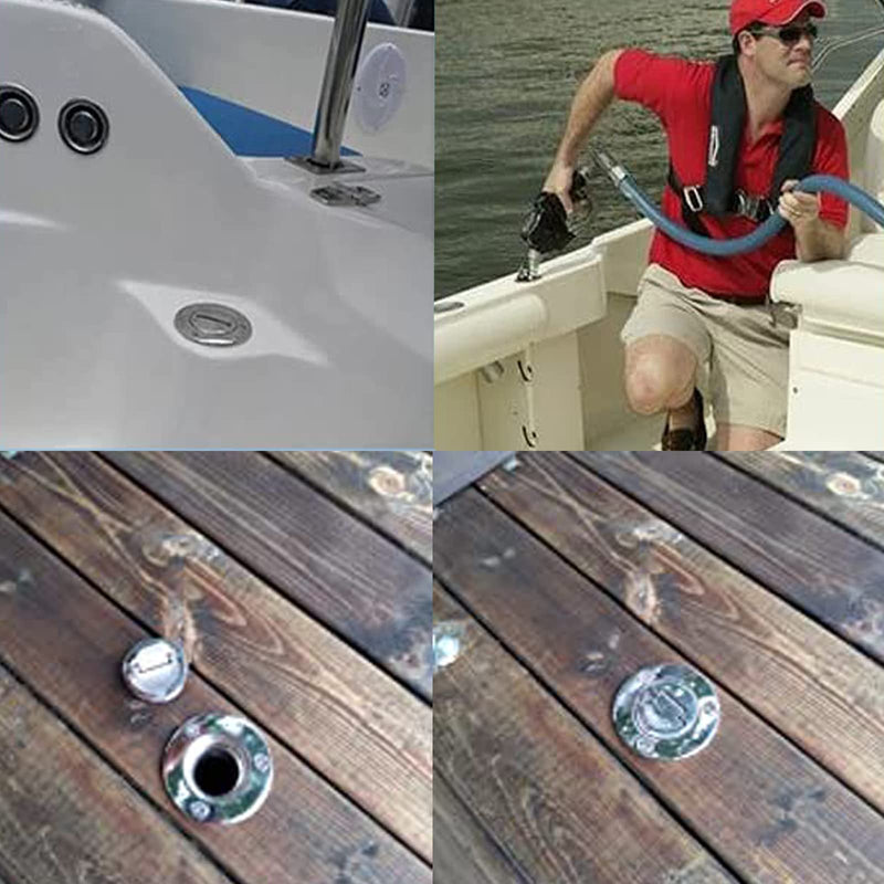 ISURE MARINE 1-1/2"(38mm) Boat Fuel Deck Fill/Filler with Keyless Cap with Screws, Marine Mirror Polished 316 Stainless Steel Hardware Angled Neck for Boat Yacht Caravan
