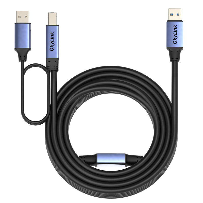 65ft(20M) Active USB 3.0/3.2 Gen 1 Repeater Cable A Male to B Male with Optional Power 5Gbps for Professional Printing, Scanning 65ft (20M) Black cable + Gray shell