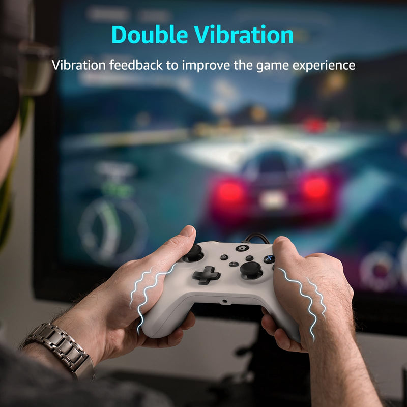 Kamylorus Wired Controller for X-BOX/PC, Hall Effect Joysticks&Triggers Gamepad with Turbo, 3.5mm Headphone Jack/Dual Vibration, Compatible with X-BOX One/S/X, X-BOX Series S/X, PC, IOS, Android Platforms(White, 7.2ft) White