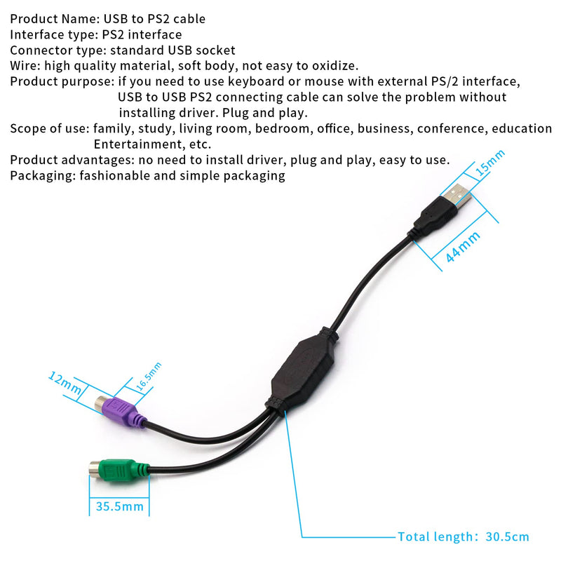 PS/2 to USB Adapter Cable, 4Pack PS2 Female to USB Male Converter Connector Adapter for PC Keyboard