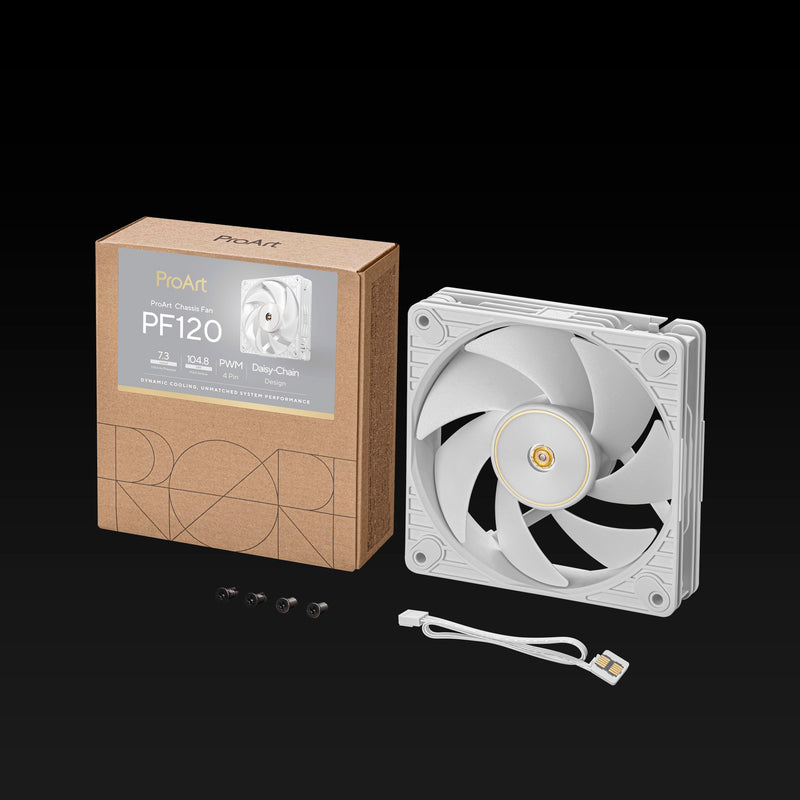 ASUS ProArt PF120 120mm PWM Fan White Edition, 3000RPM, High Airflow/Static Pressure, Daisy-Chain Design 1x 120mm|3000RPM|White