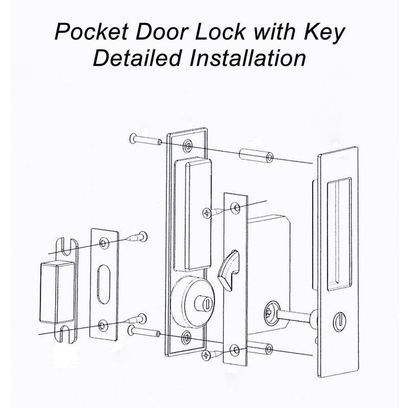 Pocket Door Lock with Key Privacy Pocket Door Handle Hardware with Lock for Bathroom Bedroom Invisible Rectangular Edge Pull Furniture Hardware(Brushed Sliver, 7 Inch) Brushed Nickel