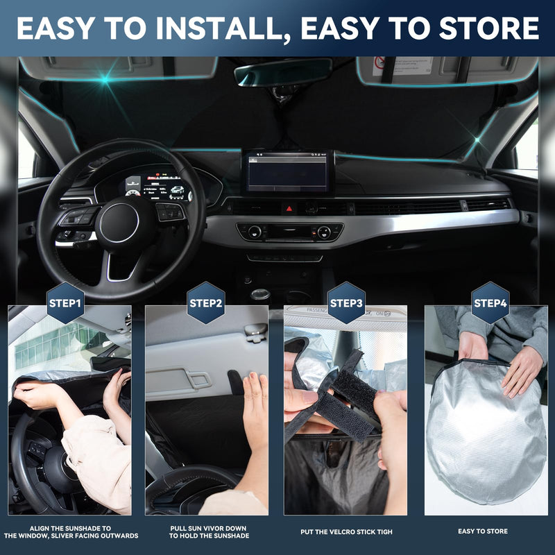 for BMW 4 Series 2021-2025 430i 440i i4 m4 330i Windshield Sun Shade - 4 Layers for Front Windows Shade Cover Custom Fit 4 Series Sun Visor 240T Retractable Shade Blocks UV Rays Car Accessories for BMW 4 Series 2021-2025