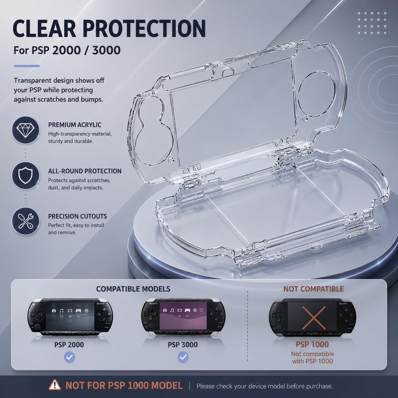 7-in-1 Accessories Kit for PlayStation Portable 2000/3000-Black Carrying Case with Screen Protector, crystal protective cover ,2 joystick caps, charging Cable & wristband hanging rope