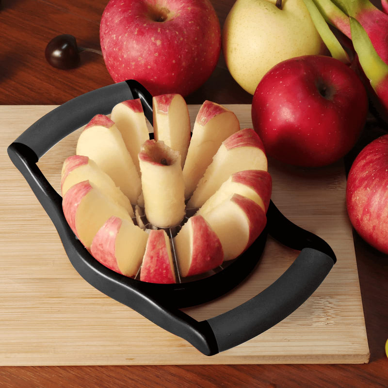 Newness Apple Cutter Slicer, 12-Slice Durable Heavy Duty Corer, Greatly Quicken Slicing Divider, Wedger, Fruits & Vegetables Slicer for Apple, Pear and More, Black 12-Blade