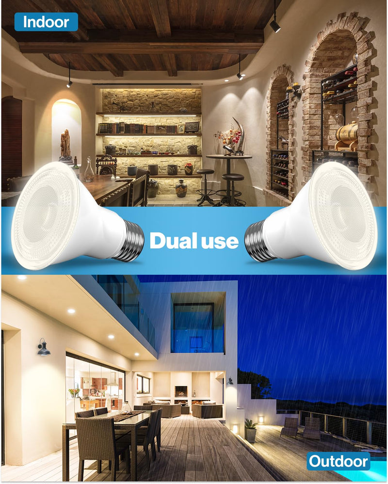 Sunco 10 Pack PAR20 LED Bulbs 50W Equivalent 7W Dimmable, CRI90 3000K Warm White 470 Lumens E26 Medium Base IP65 Waterproof Indoor Outdoor Home Residential Super Bright Wide Area Flood Light - UL 10 Count (Pack of 1) White 3k