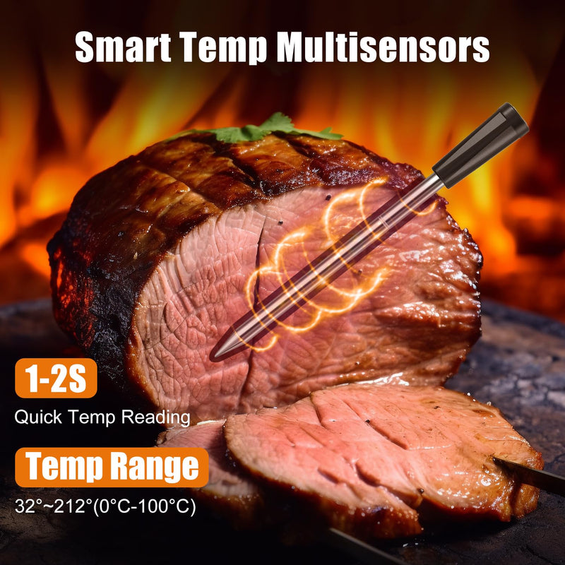 INSMART Wireless Smart Meat Thermometer,330FT Bluetooth Range,100% Waterproof,Precision Cooking Grilling,Multi Sensors,for BBQ,Oven,Grill,Kitchen,Smoker, Rotisserie Turkey Beef (Wood) Wood