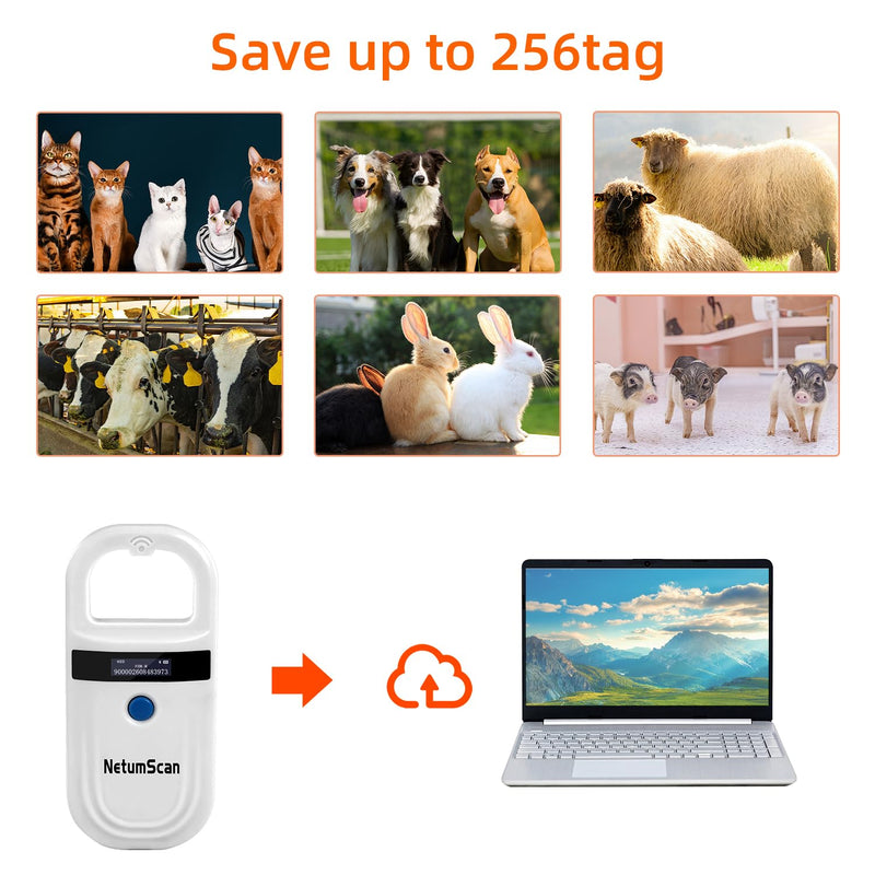 NetumScan Bluetooth Pet Microchip Reader, RFID EMID Handheld Pet Chip ID Scanner Rechargeable Data Storage Animal Tag Scanner with Stable OLED Display for ISO 11784/11785,FDX-B 180-USB