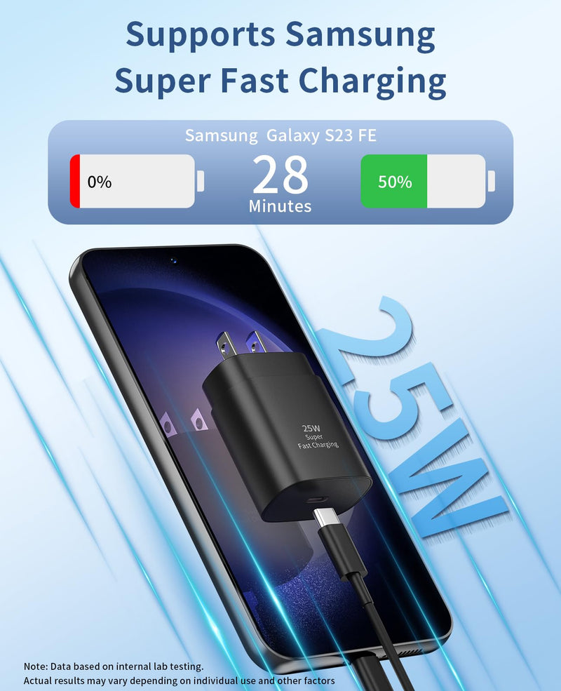 Type C Charger Fast Charging,2Pack 25W Super Fast USB C Charger block with 6Ft USB C Cable Compatible with Samsung Galaxy S24 Ultra/S23/S22/S21/S20/Note 20/10,Pixel 6 5 4 Pro XL/iPhone 15 Series Black