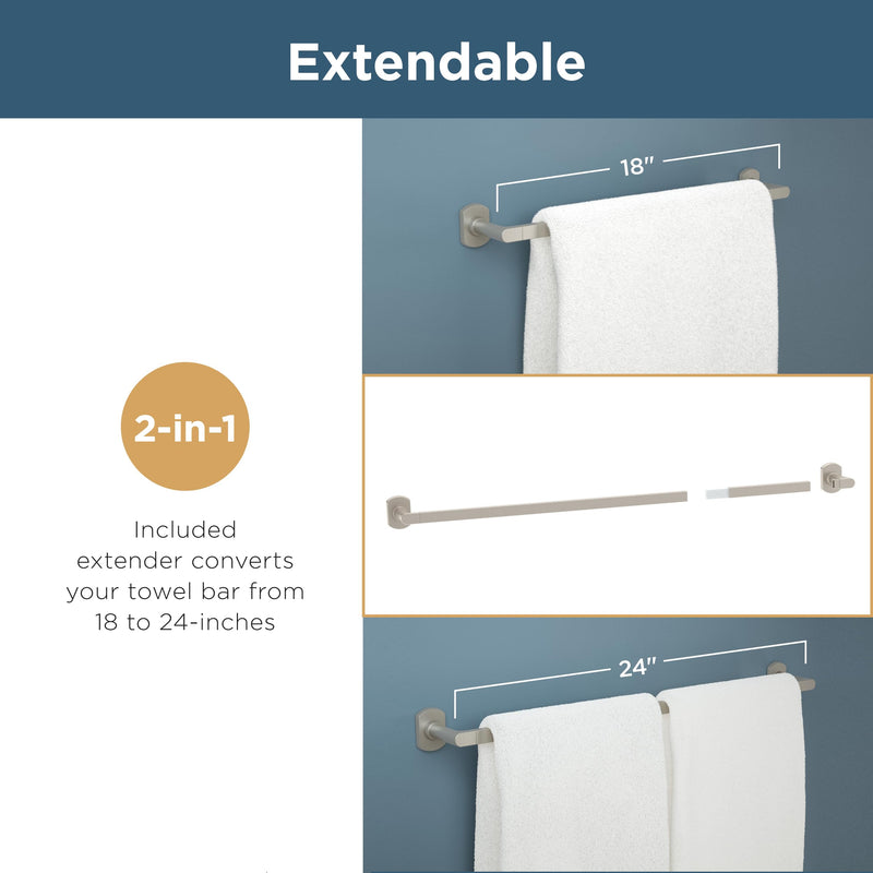Franklin Brass Granville 4-Piece Bathroom Set Satin Gold 18" Towel Bar w/ 6" Extender, Toilet Paper Holder, Hand Towel Holder, Hook | Bathroom Accessory Set Towel Holder Hardware GRNV64-SG