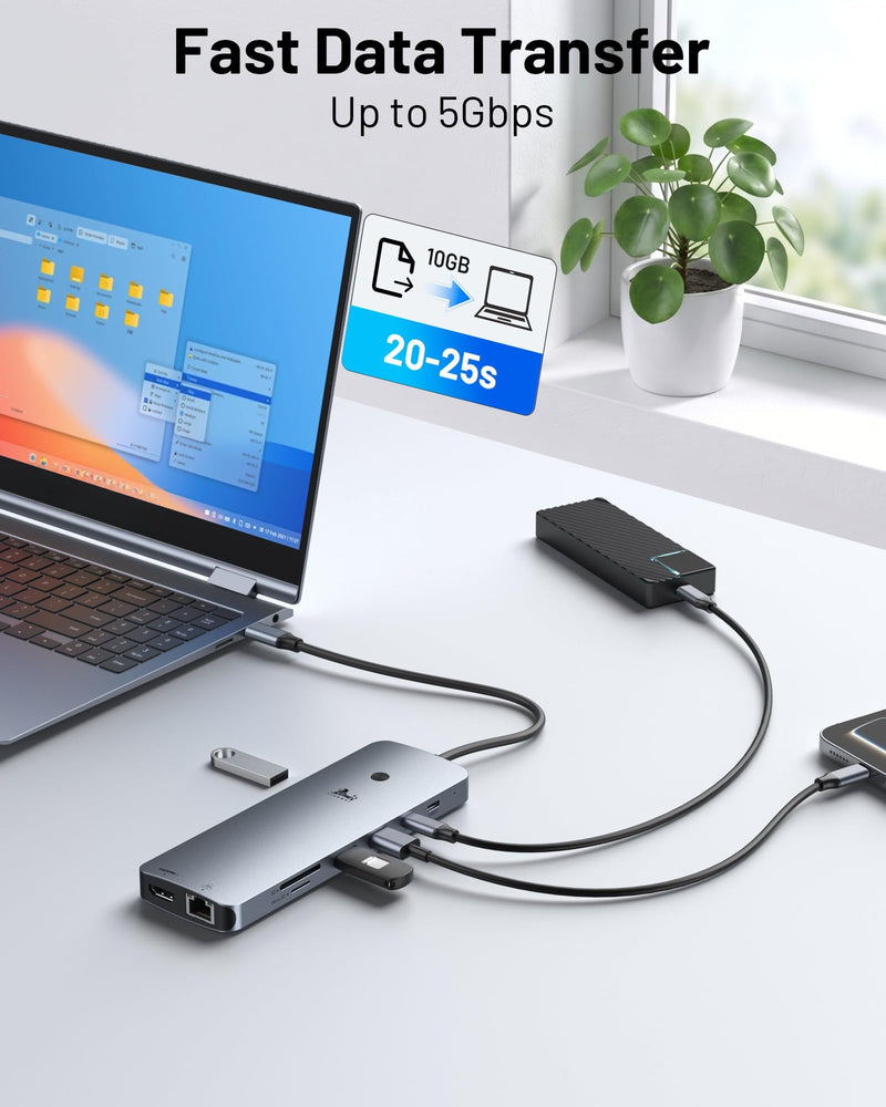 USB C Docking Station for Laptop, Triple Monitor Dock with 2 HDMI | 14-in-1 USB-C Hub with 2 HDMI 2DP, 100W PD, 1Gbps Ethernet, 5 USB C/A, SD/microSD for Dell/HP/Lenovo 14 in 1 HDMI