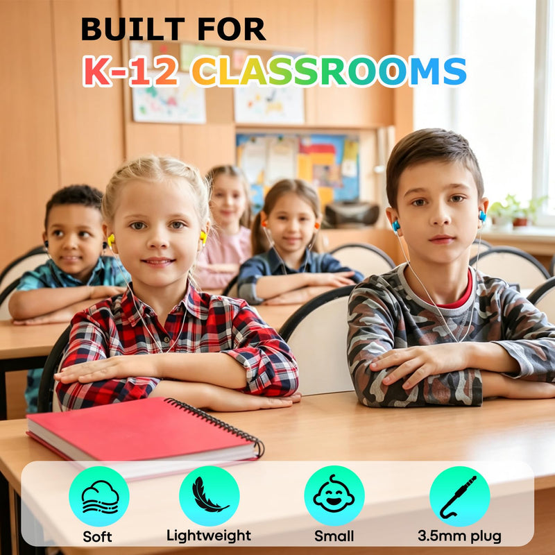 10-Pack Kids Earbuds for Classroom School Librariy, Wired Headphones, in Ear Earbuds for Kids Student, 3.5mm Earphones for Chromebook Laptop PC Multicolor 10 Pack