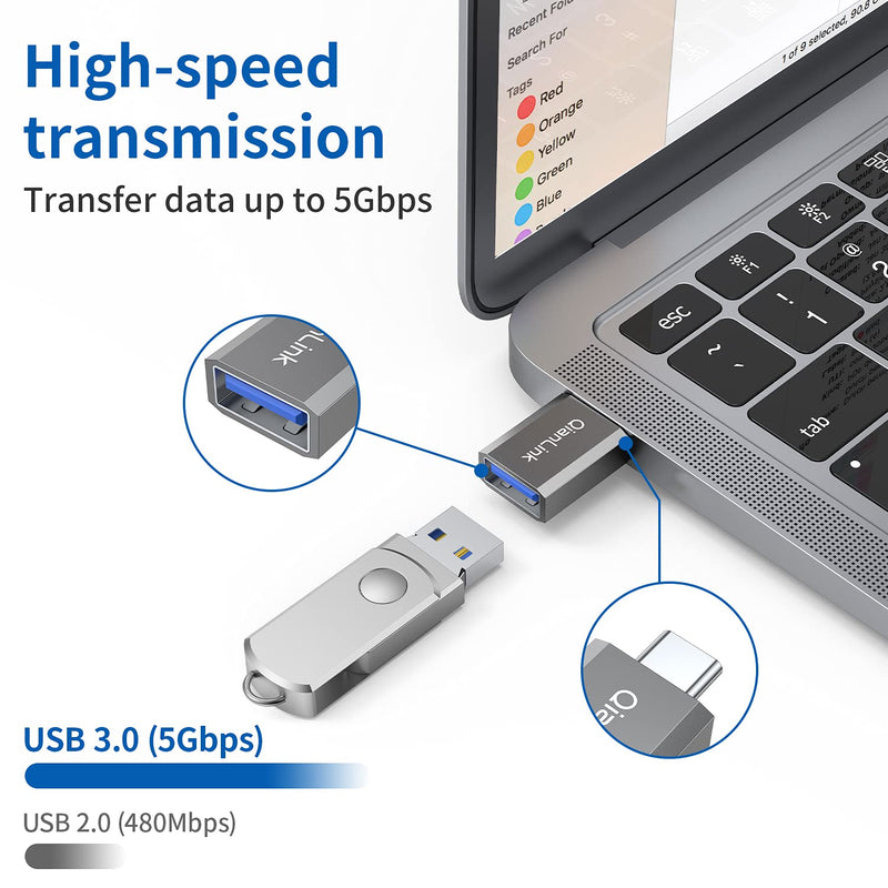 USB C to USB Adapter 2-Pack, Thunderbolt 3 to USB 3.0 OTG Adapter for iMac 2021, MacBook Pro, Chromebook, Pixelbook, Microsoft Surface Go, Samsung Galaxy S8 S9 S10 Plus S20 S21 S22 Ultra Note 9 10 20