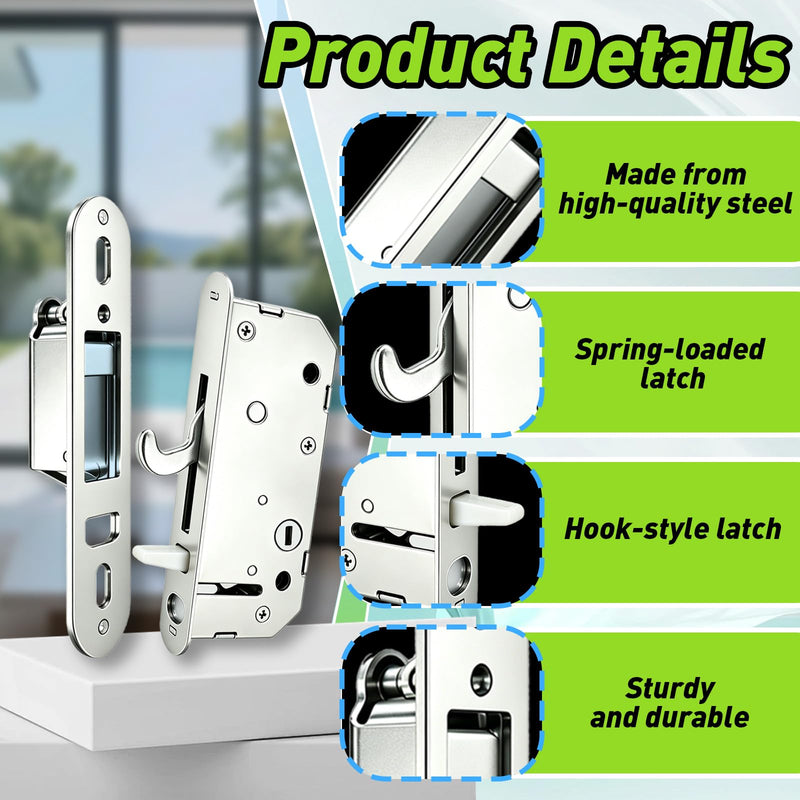 Reachout Lock and Receiver Kit Compatible with Andersen Door Models from 1986 to Present, Gliding Patio Door Mortise Lock & Keeper Replace 2573558, 2573562, 2565507, 2565509 (2 Panel + 3 Screws)