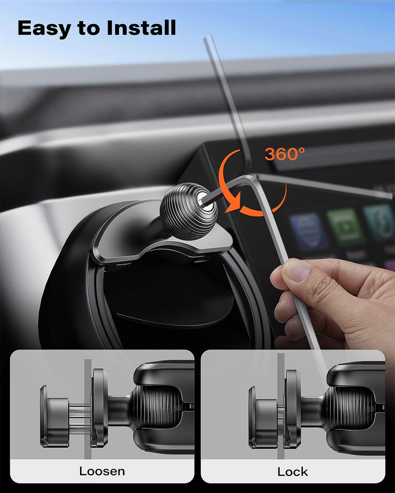 APPS2Car Alloy Magnetic Phone Mount for Tacoma 2016-2023 & Tundra 2014-2021 | Metal 20mm Ball & Socket Arm, 20*N55 Magnets, Anti-Slip, Ring for Non-MagSafe