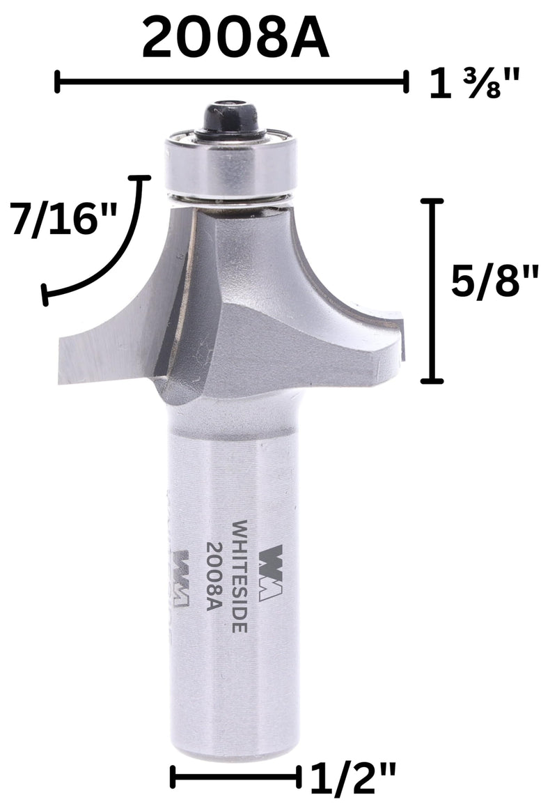 Whiteside Router Bits 2008A Round Over Bit with 7/16-Inch Radius, 1-3/8-Inch Large Diameter and 5/8-