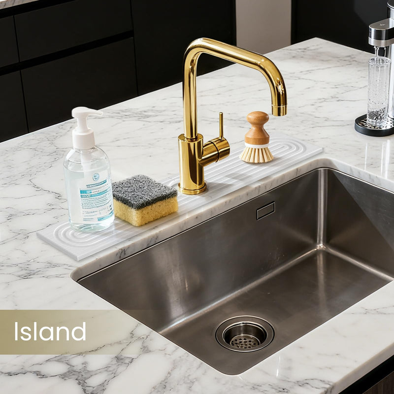 Premium Diatomite Stone Drying Mat for Kitchen Counter - Faucet Mat for Kitchen Sink, Sink Protector & Splash Guard, Quick-Dry Kitchen Sink Mat,Super Absorbent (White, 23.6" x 4") White