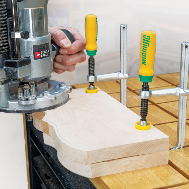 MICROJIG MatchFit Dovetail Clamps, Woodworking Track System Tools, DVC-538K2, 2-Pack, Yellow/Green